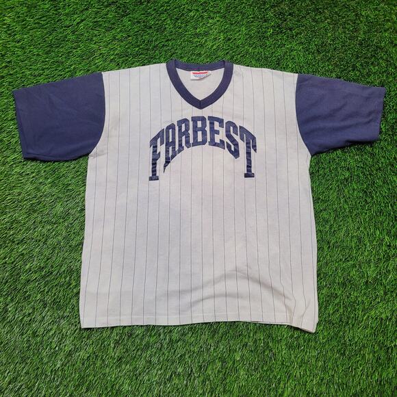 Vintage 80s Farbest Dodger USA Made Mesh Sleeve Jersey Mens M/L Pinstripe - Picture 1 of 12